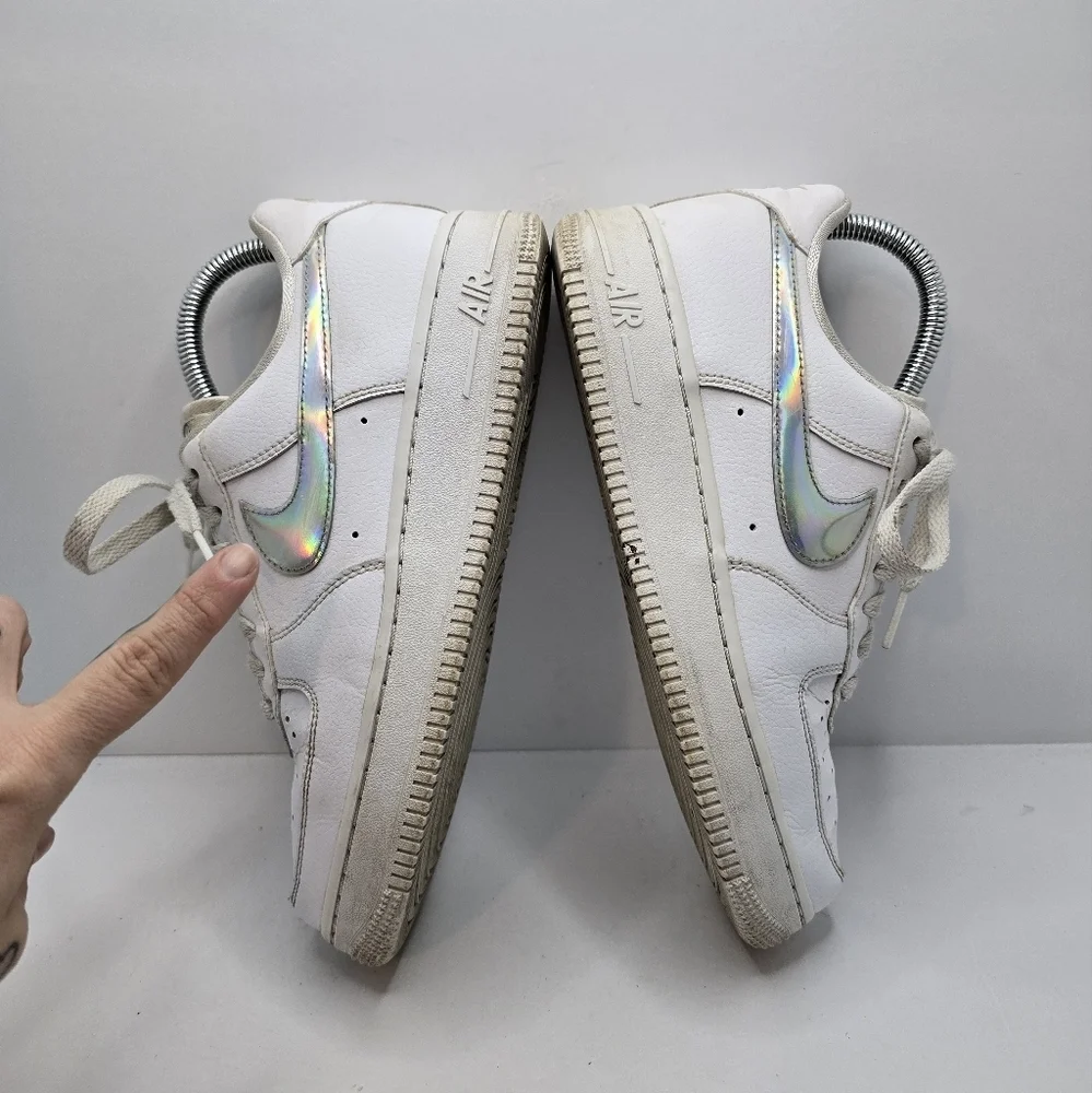 Nike | AF1's Low 'White Irisdescent Swoosh' tennis prep sporty sneakers | WMS 7 - Picture 13 of 14
